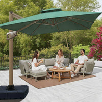 Square Patio Umbrella Double-Pole Patio Umbrella with Wheeled Base Rotatable for Poolside, Garden