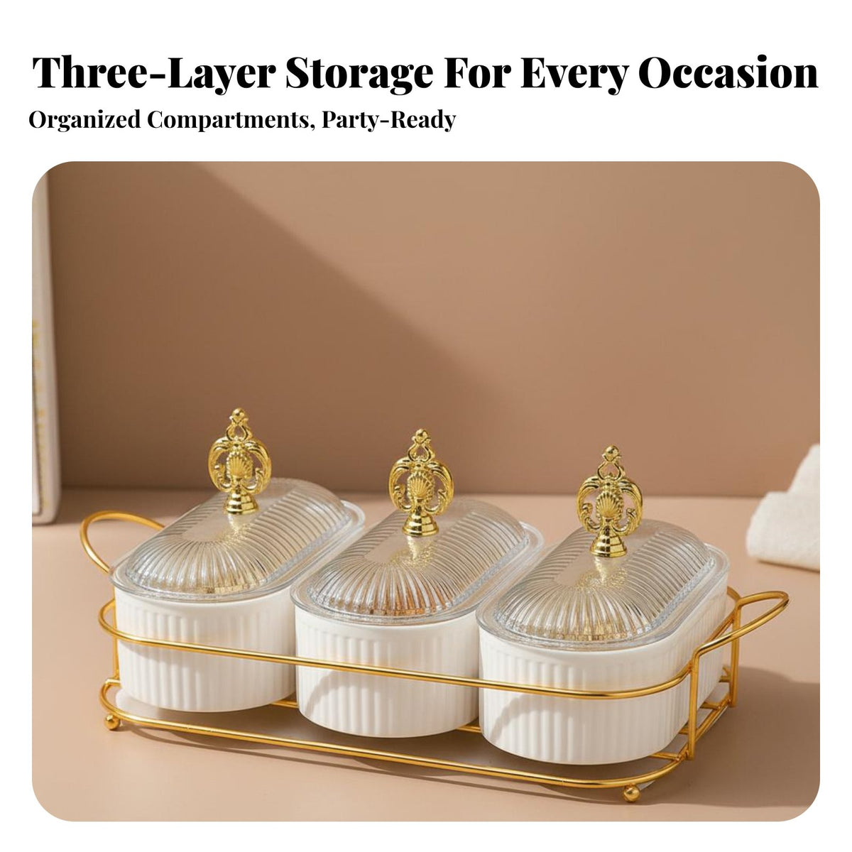 Light Luxury Design Multi-Compartment Nut Serving Platter Dust and Divided Serving Tray with Lid Removable Compartments