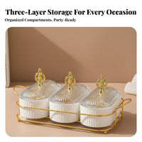 Light Luxury Design Multi-Compartment Nut Serving Platter Dust and Divided Serving Tray with Lid Removable Compartments