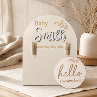 Wooden Ultrasound Photo Frame, Double-Sided Sign for Pregnancy Announcement or Baby's Birth, Wood Decor