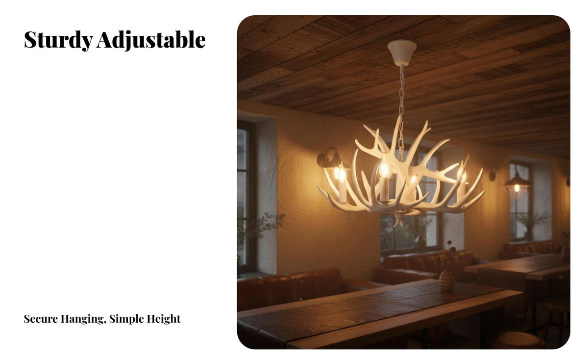 Branch Chandelier Vintage Design Rustic Deer Branch Chandelier Adjustable Chain Deer Branch Light Fixture for Restaurant Owners, Dining Room, Cafe