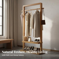 Heavy Duty Complimentary Standing Clothes Rack Multi-Functional Solid Wood Clothing Stand Large Capacity Bedroom Clothing Storage Rack Easy Assembly for Homeowners, Renters, Students, Hallway, Living Room
