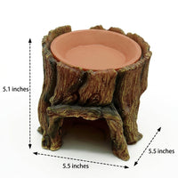 Tree Stump Cave Snake Hide for Axolotl Aquarium Accessories, Resin Reptile Tree with Ceramic Water Dish, Realistic Brown Habitat Decor