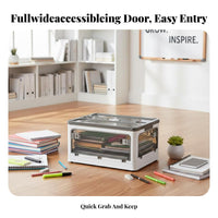 Collapsible Storage Crate with Doors Foldable Book Bin Large Capacity for Closet