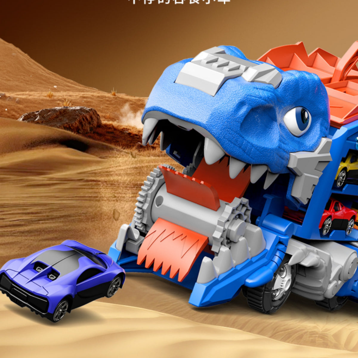 Plastic and Alloy Transforming Dino Truck Winged Design Transforming Toy Truck Slide Track Dinosaur Car Toy Chomping Head