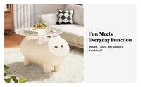 Cute Design Pig Shaped Side Table Multi-Functional Cartoon Pig End Table Space Saving Creature Storage Ottoman Stable Load-Bearing for Families, Toddlers, Living Room, Bedroom, Playroom, Nursery