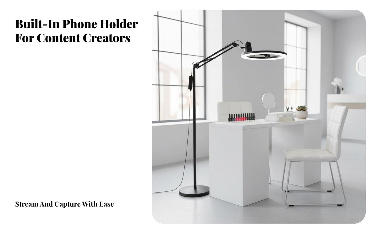 Foldable Design Shadowless Beauty Light 360 Degree Rotatable Head LED Lash Light Stable Base LED Esthetician Lamp Double Control for Nail Technicians Artists, Content Creators, Spa, Medical Facility, Home Studio, Workshop