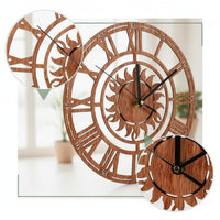Wood-Grain Wooden Wall Clock Decorative Cutout Wall Clock Rustic Openwork for Entryway