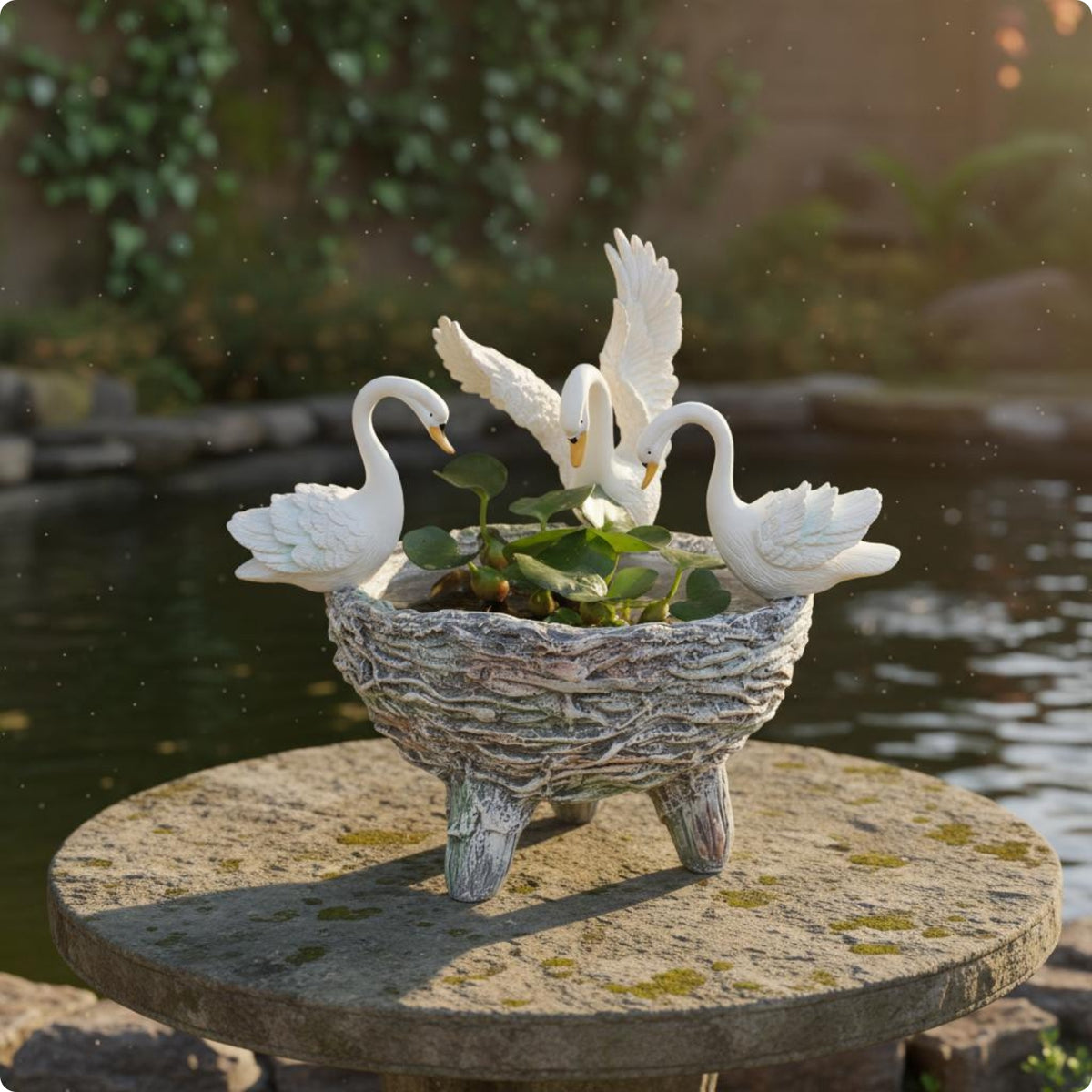 Swan Planter Hand Painted Swan Planter Pot Textured Finish Garden Decor for Yard, Patio