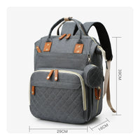 Faux Leather Trim Woven Diaper Backpack Quilted Panel Rectangular Diaper Backpack Top Carry Handle Carryall Multiple Compartments