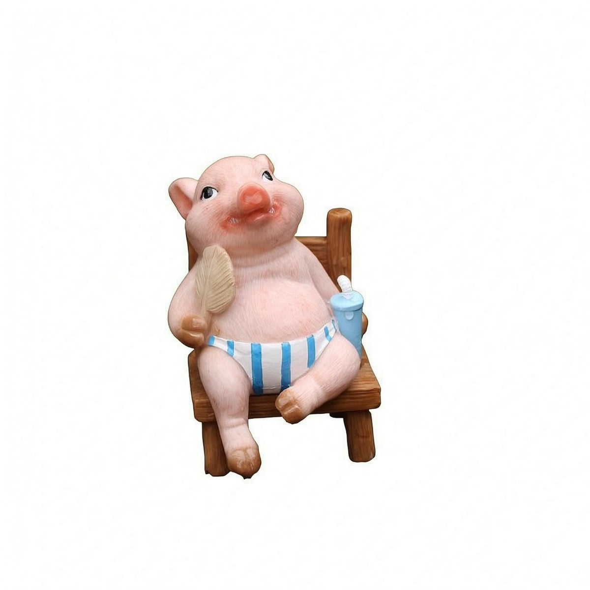 Painted Finish Pink Pig Ornament Tabletop Seated Pig Figurine Cute Creature Statue Decorative Figure for Desktop, Garden, Courtyard
