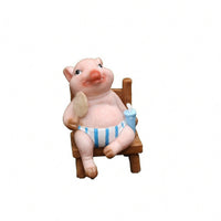 Painted Finish Pink Pig Ornament Tabletop Seated Pig Figurine Cute Creature Statue Decorative Figure for Desktop, Garden, Courtyard