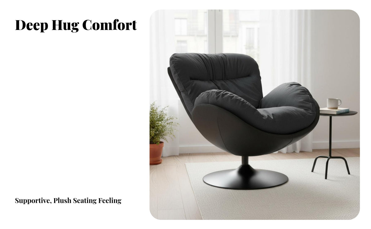 Nordic Design rotating ovoid Chair Spaceefficient Round rotating Armchair Enveloping Shape Single Seating Modern design for Apartment Dwellers, Homeowners, Office Workers, Living Room, Balcony, book corner, Bedroom
