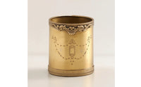 Gold-Finish Cylindrical Storage Container Embossed Holder Decorative Container Ornate for Vanity