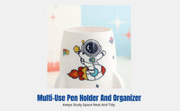 Spaceship Pen Holder, Cartoon Design, DIY Desktop Organizer, Student Stationery Storage, Fun Stickers, Colorful Options