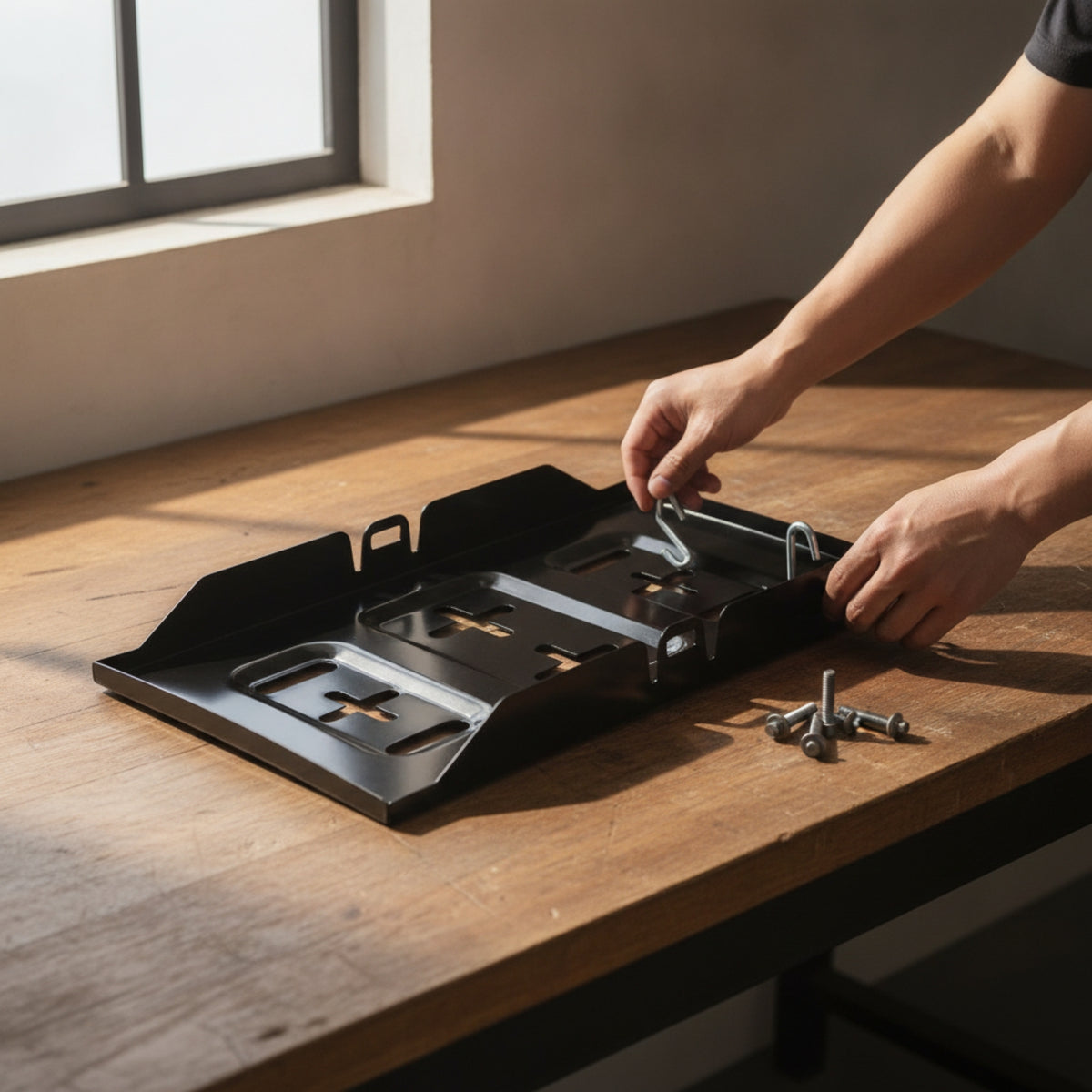 Recessed Automotive Battery Tray Sturdy Metal Battery Tray Corrosion-Resistant Heavy-Duty for Mechanics
