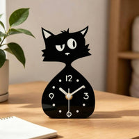 Cat-Shaped Clock Compact Size Cat Desk Clock Cute Home Decor for Desktop