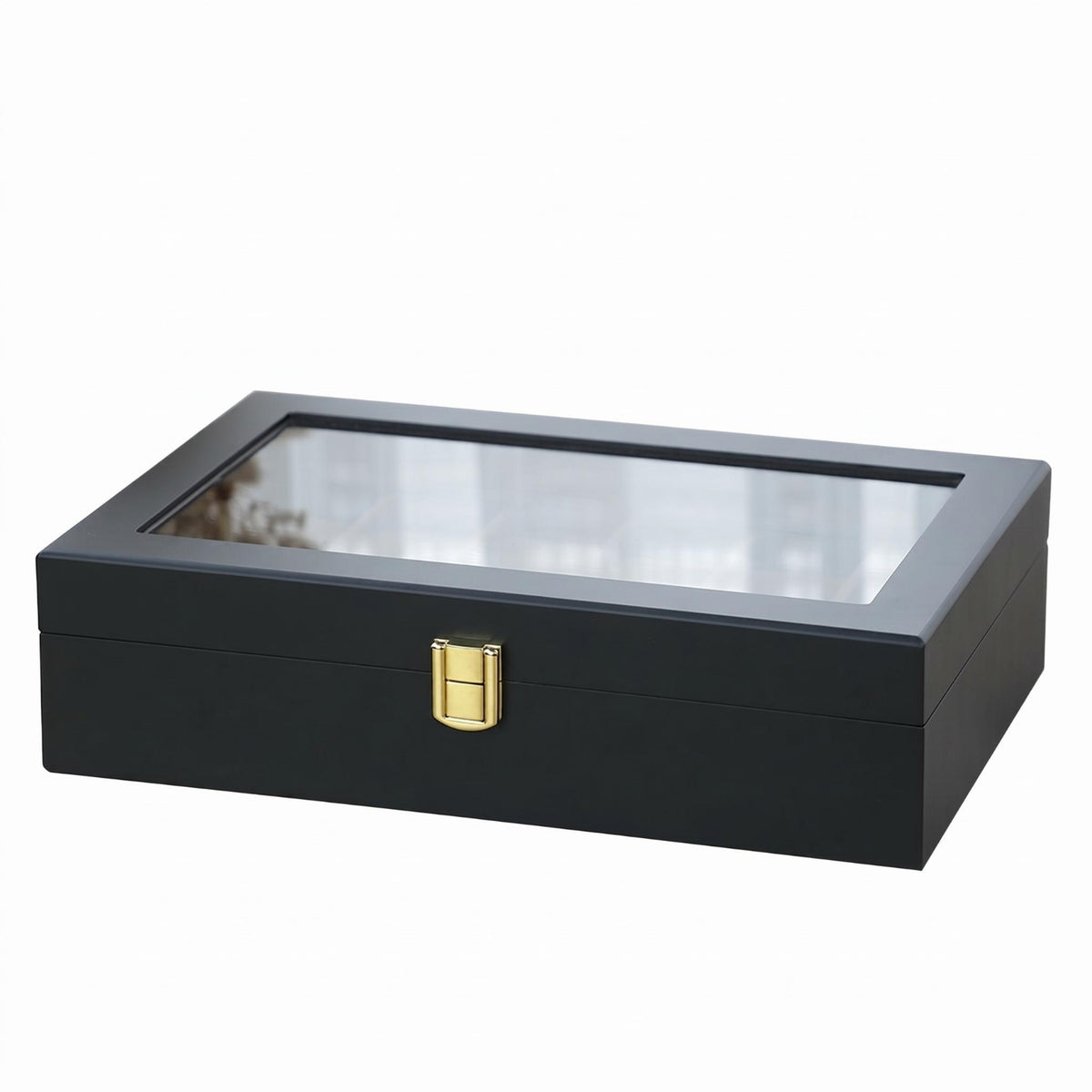 Cushioned Compartments Watch Storage Box Gold Latch Watch Organizer Box Brown Interior Matte Black