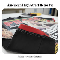 Retro Design Streetwear Graphic Tee Loose Fit Streetwear Short Sleeve Tee Soft & Comfortable Vintage Design Print T-Shirt Breathable Material for Women, Young Adults, History Enthusiasts, Street Fashion, Daily Wear, Concerts, Parties