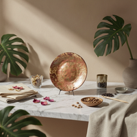 Glass Plate with Stand Round Decorative Plate Tabletop Decor for Shelf