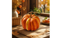 Pumpkin Prop Realistic Pumpkin with Stem Ribbed Decorative Foam Pumpkins for Autumn Display, Harvest Decor