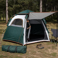 Automatic Pop-Up Camping Tent with Sunshade, 2-in-1 Outdoor Foldable Shelter for 3-4 People