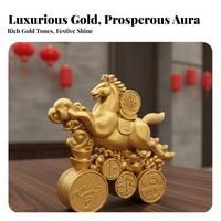 Rotating Astrological Horse Ornament Rotatable Design Golden Horse Wealth Statue Feng Shui Symbol Chinese Good Fortune Figurine for New Year's, Office