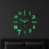 DIY Wall Clock Glow in the Dark Luminous Wall Clock Frameless 3D for Renters, Living Room, Bedroom