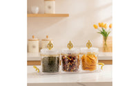 3 Pieces Faceted Canister Set with Tray Stylish Glass Jar with Tray Clear Canisters Fresh for Pantry
