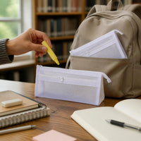 Morandi Mesh Double-Layer Pencil Pouch Transparent Large Capacity Stationery Bag with Zipper