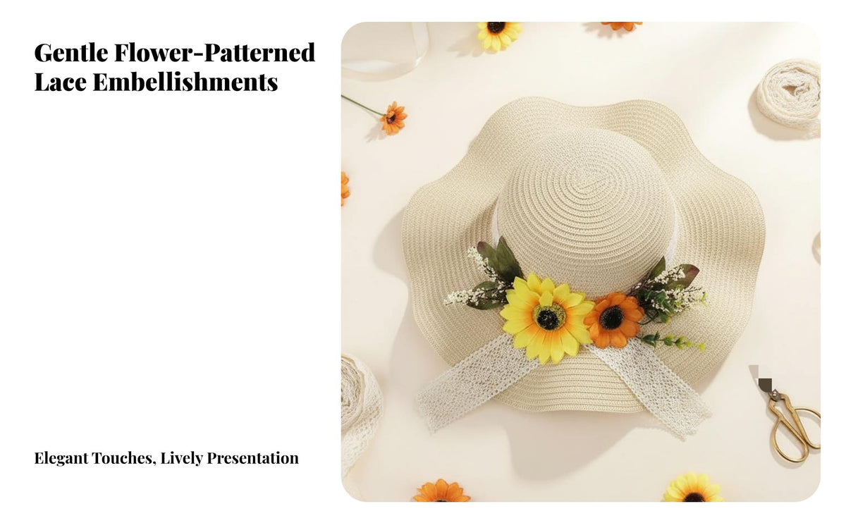 DIY Straw Hat Kit Handmade Floral Hat Decoration Kit Lace Decorative Craft Supplies for Adults, Group Activities, Vacation, Parties