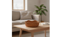 Shallow Handwoven Basket Rustic Basket with Wave Rim Multipurpose Elegant for Kitchen Counter