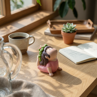 Stretching Silhouette Figurine Pink Outfit Cartoon Stretching Figurine Compact Home Decoration