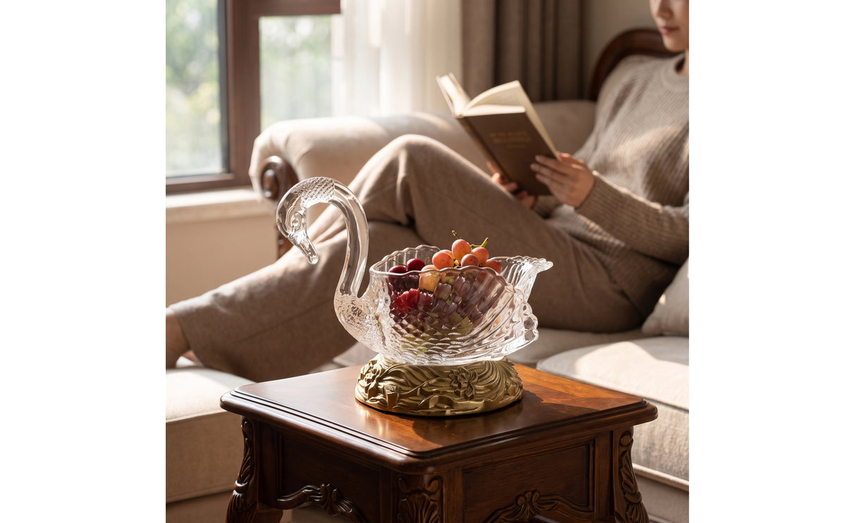 Decorative Swan Bowl Carved Swan Tray Textured Tabletop Container with Pedestal Ornamental for Collectors, Entryway, Vanity, Coffee Table