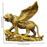 Flying Tiger Figurine Gold Tone Flying Tiger Decor Carved Look