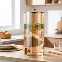 Glass Water Dispenser with Metal Tap and Lid, Cylindrical Juice Dispenser for Iced Fruit Tea, European Style Large Capacity Glass Water Dispenser