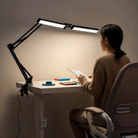 Adjustable LED Desk Lamp with Clamp Articulated twinHead Desk Lamp Flexible Work Light areaSaving for Crafters, Students, Nail Technicians, Home Office, Workbench