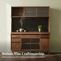 Wooden Buffet Cabinet Rock Slab Countertop Coffee Bar Cabinet Multi-Functional Design Dining Room Storage Hutch for Adults, Kitchen, Entryway, Hallway