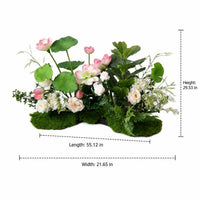 Artificial Flowers Potted Fake Plants, Wedding Decorations with Water Lily & Rose, Green Rose White Pale Brown Faux Floral