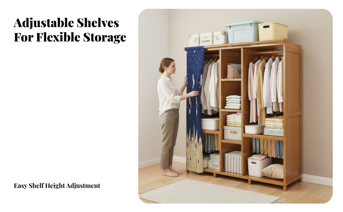 Large Capacity Portable Fabric Wardrobe dirtproof Cover Fabric Wardrobe with Frame Multitier Shelving Bedroom Furniture Easy Assembly for Families, Students, Homeowners, Guest Room, Rental Apartment