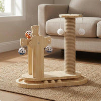 Feline Activity Activity Hub Hanging Balls Feline Tree with Toys Scratching Post Floor-Standing Pet Furniture Double Ball Track