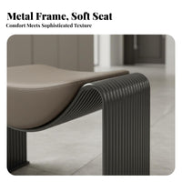 Light Luxury Design Waterfall Leg Stool Minimalist Aesthetic Ribbed Frame Saddle Stool Multi-Purpose Entryway Bench Soft Upholstery for Interior Decorators, Homeowners, Apartment Dwellers, Bedroom, Dressing Room, Cloakroom, Removeice