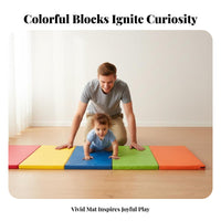 Rainbow Gymnastics Mat Colorful Foldable Kids Play Mat Shock Absorbent Multi Section Crawling Pad for Young Children, Preschoolers, Daycare, Home