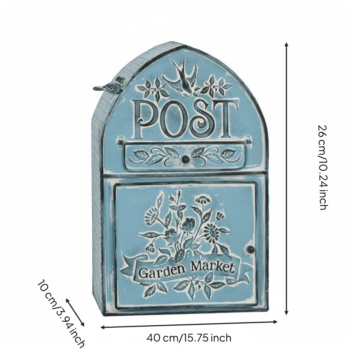 Rustic Iron Mail Box Weather-Resistant Decorative Storage Box Fully Assembled Home Decor for Garden, Entryway