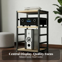 Sturdy Steel Frame High-Fidelity Equipment Rack Heavy Duty Multi-Tier Audio Rack Thickened Shelves Adjustable Amplifier Shelf Lockable Wheels for Audiophiles, Home Theater Enthusiasts, Studio