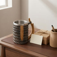 Metal-Lined Tree Branch Mug Textured Branch Handle Mug Wood-Grain