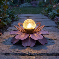 Layered Petals Crackle Glass Flower Light Openwork Metal Waterproof LED Flower Light for Garden, Patio, Porch