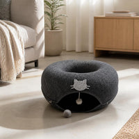 Cat Tunnel Donut Bed Semi-Enclosed Pet House with Play Tunnel, Washable & Dirt-Resistant
