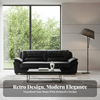 3-Seater Black Leather Settee Top-Grain full-grain leather 3-Person Black Settee Vintage Inspired Sofa for Apartment Dwellers, Office Workers, Bedroom