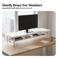 Space-Saving Design Monitor Stand with Drawer Multi-Functional Screen Riser with Storage Shelf Ergonomic Height Desk Organizer Sturdy Support for Telecommuting Workers, Students, Gamers, Study Room, Desktop, Gaming Station